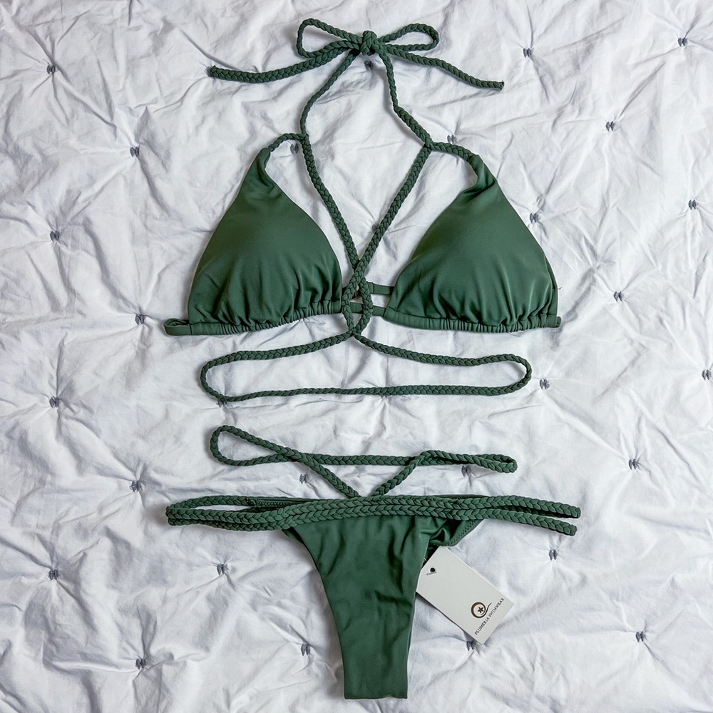 Plumeria Swimwear Olive Braided Strappy Bikini